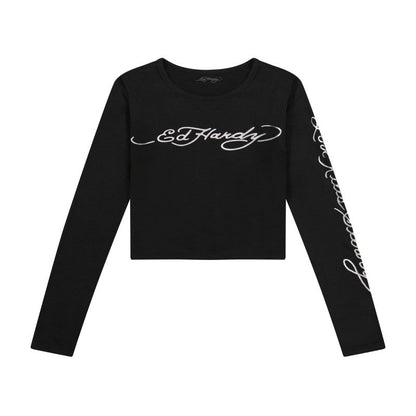 Panther Snake Long Sleeve Crop Shirt BLACK | Ed Hardy