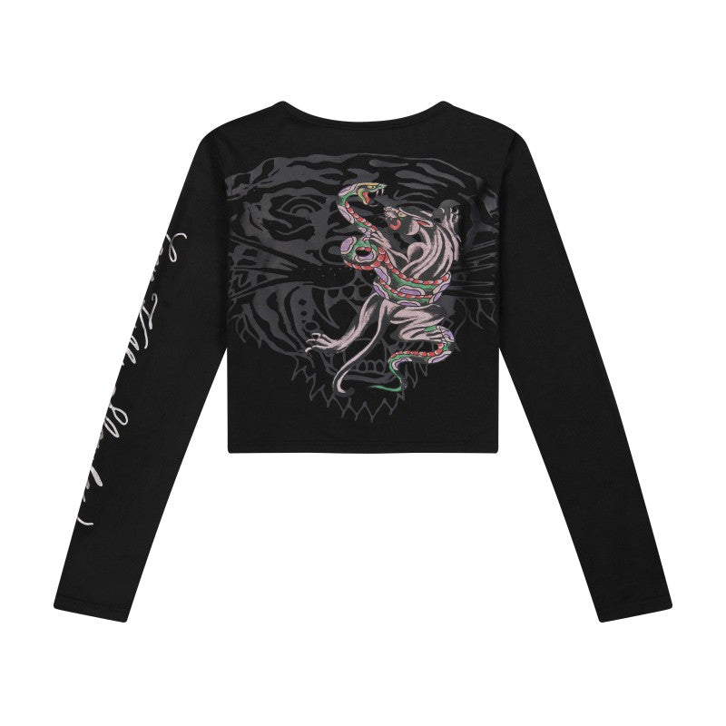Panther Snake Long Sleeve Crop Shirt BLACK | Ed Hardy