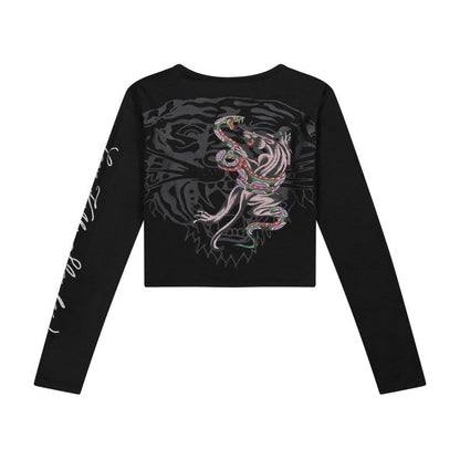 Panther Snake Long Sleeve Crop Shirt BLACK | Ed Hardy