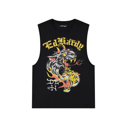 Tiger Panther Mens Cut Off Tee VTG BLACK | Ed Hardy