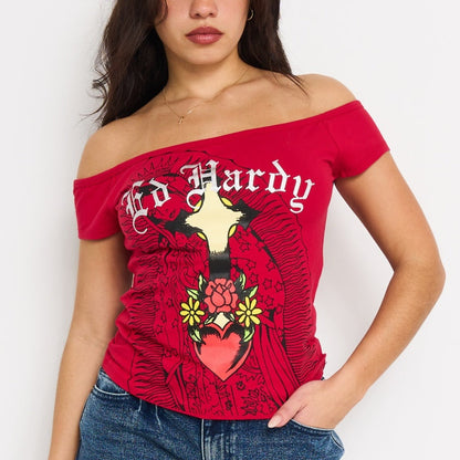 Mary Off Shoulder Top CHERRY | Ed Hardy