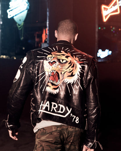 Tiger Painted Leather Jacket - Custom Black | Ed Hardy