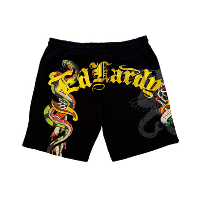 Dagger Rose Fleece Short BLACK | Ed Hardy