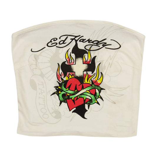 Cross Heart Tube Top IVORY | Ed Hardy