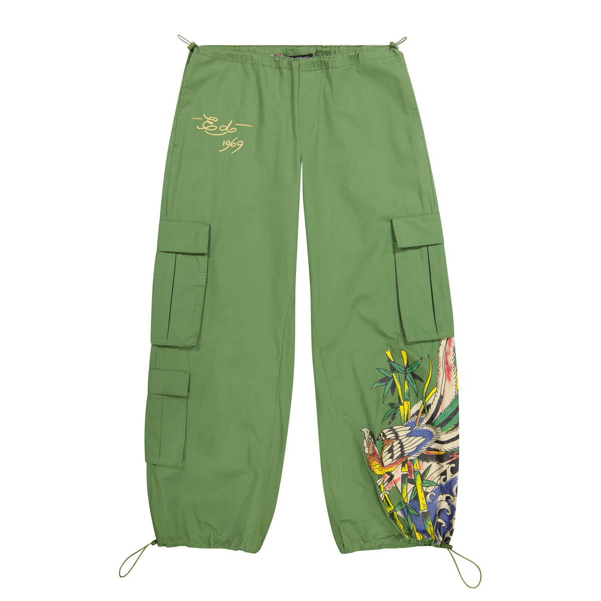 Peacock Poplin Cargo Pants ARMY GREEN | Ed Hardy