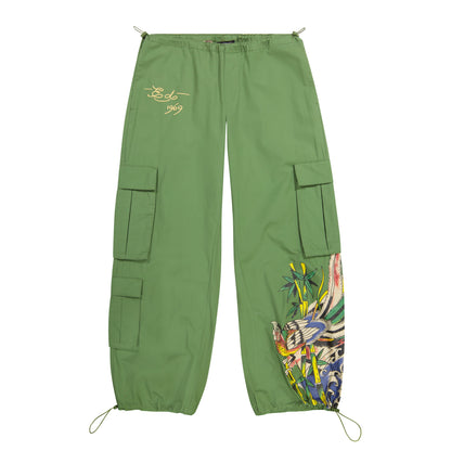 Peacock Poplin Cargo Pants ARMY GREEN | Ed Hardy