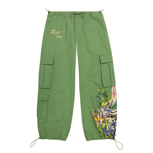 Peacock Poplin Cargo Pants ARMY GREEN | Ed Hardy