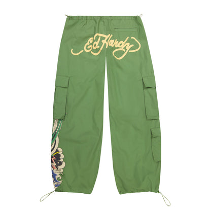 Peacock Poplin Cargo Pants ARMY GREEN | Ed Hardy